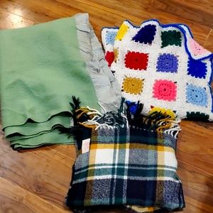 St Mary's wool blanket plus 1950 1960 troy plaid blankets crochet vintage